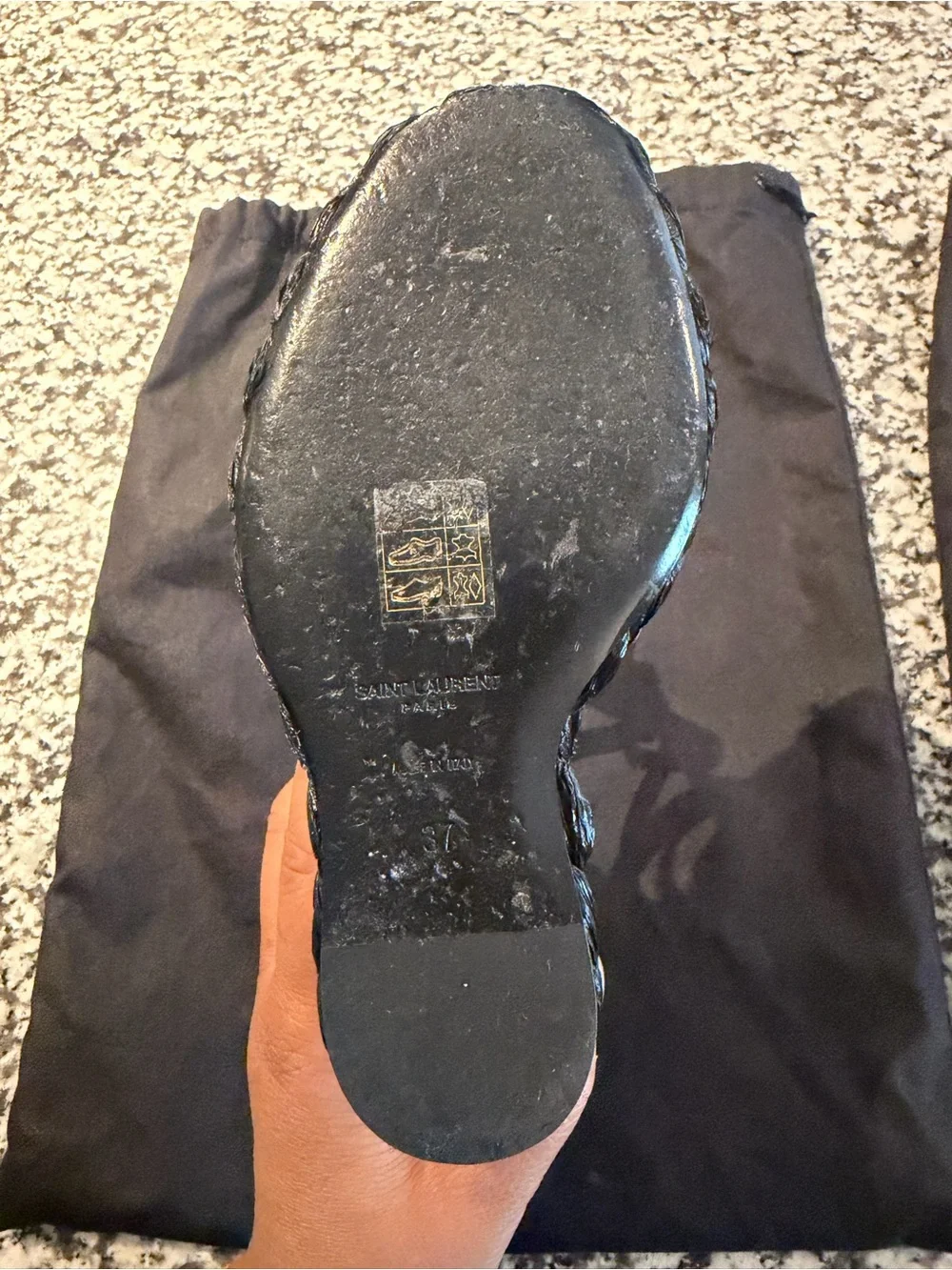 Saint Laurent Black Leather YSL Logo Espadrille Wedges